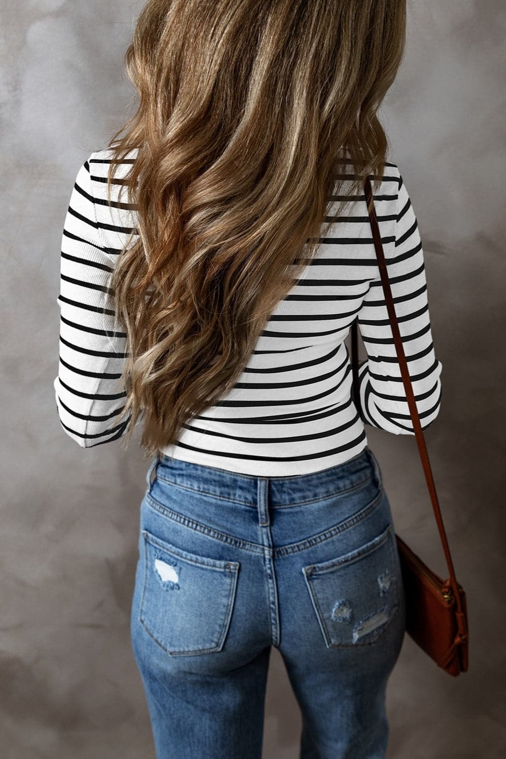 Striped V-Neck Long Sleeve Top.