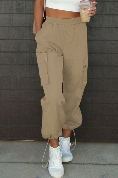 Drawstring Elastic Waist Pants with Pockets.