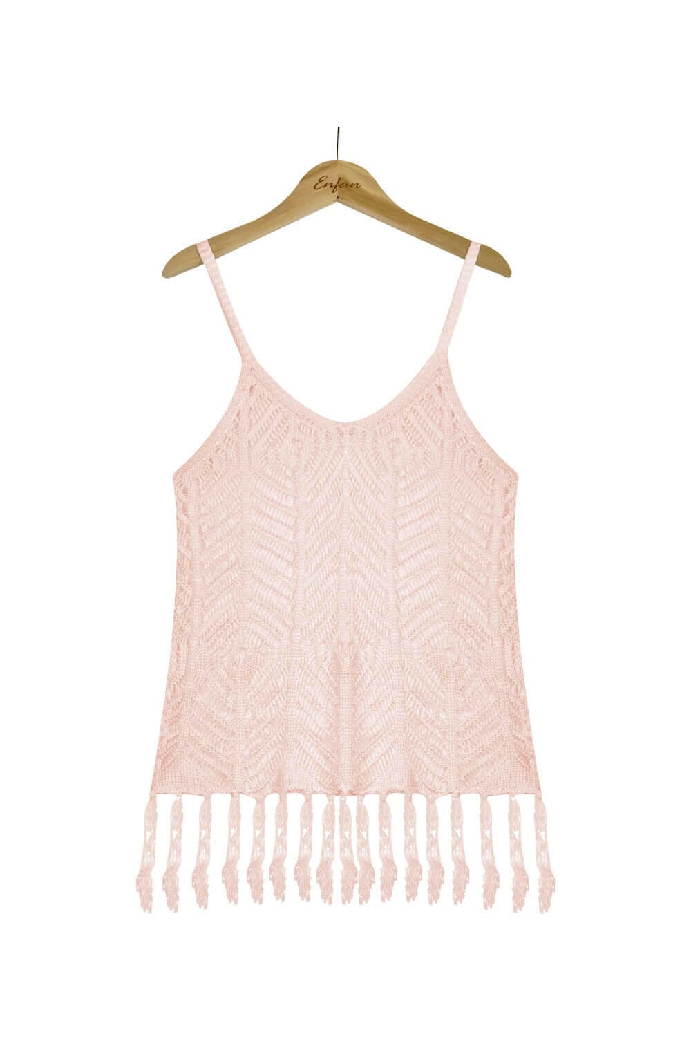 Openwork Fringe Hem Sleeveless Cover Up.