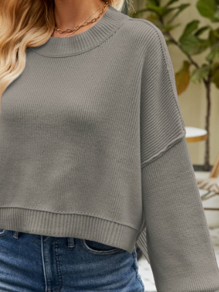 Round Neck Lantern Sleeve Sweater.