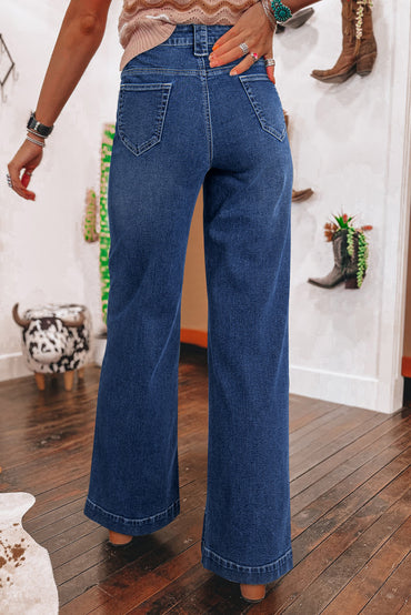 Sail blue high-waisted wide-leg jeans with pockets