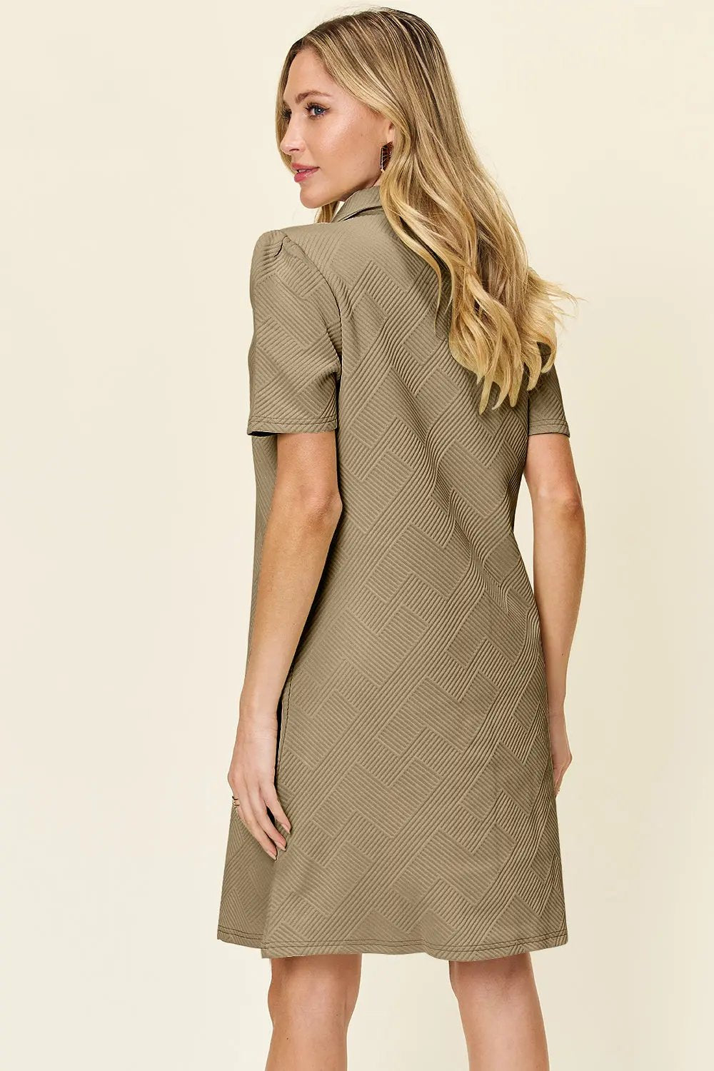 Double Take Full Size Texture Collared Neck Short Sleeve Dress - Love Salve