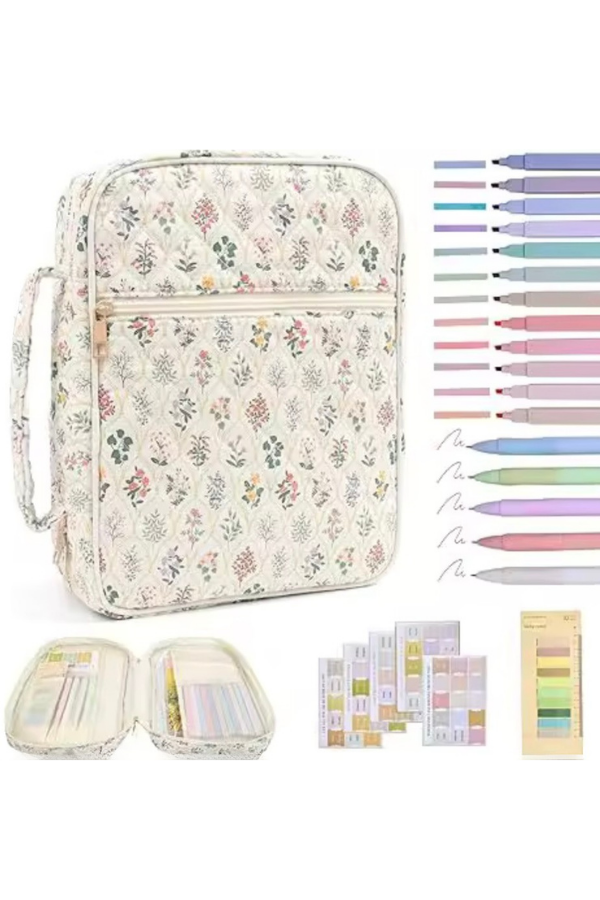 Cream Floral Zipper Bible Cover With Carry Handle Quilted