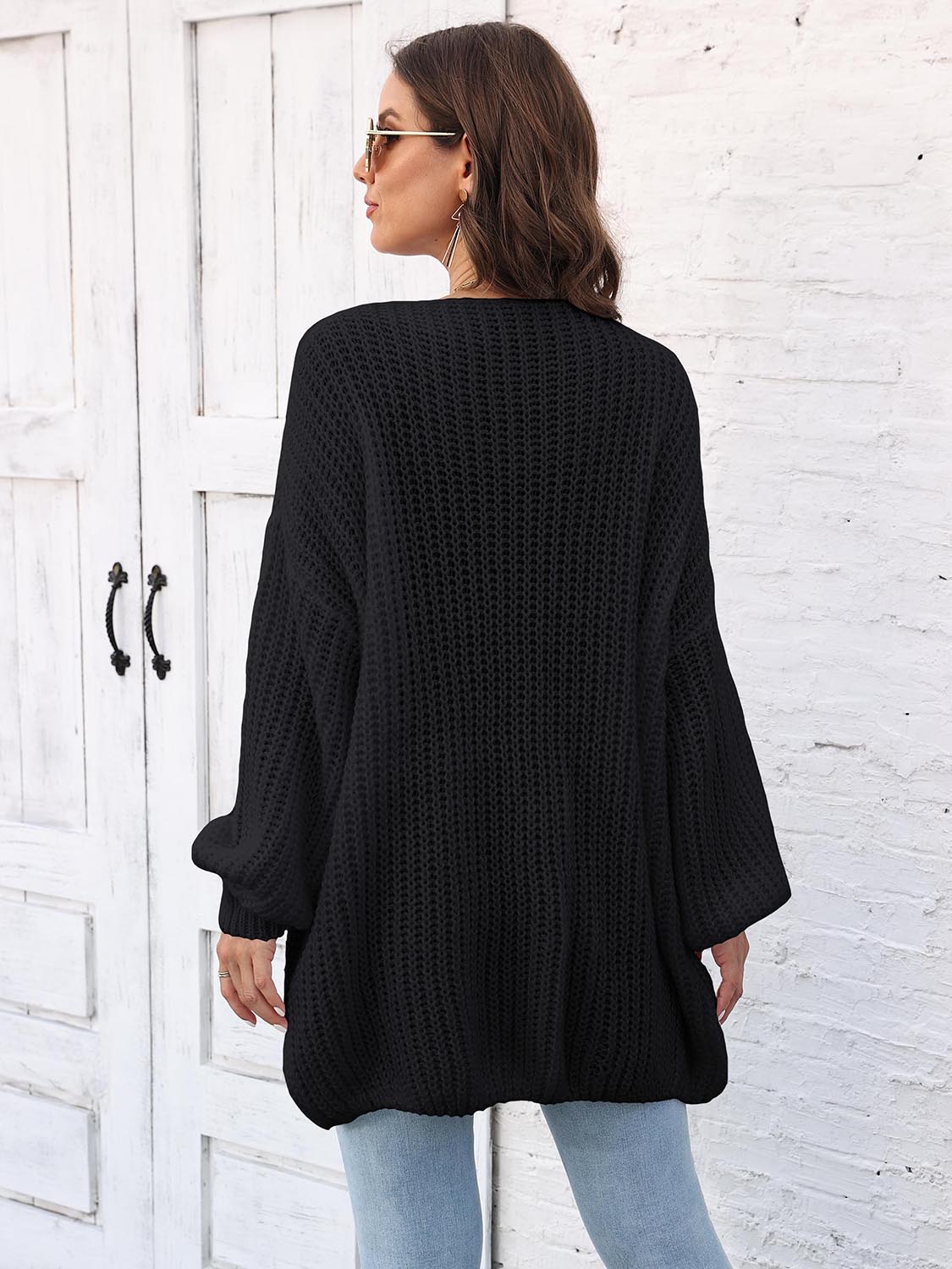 Open Front Dropped Shoulder Longline Cardigan.