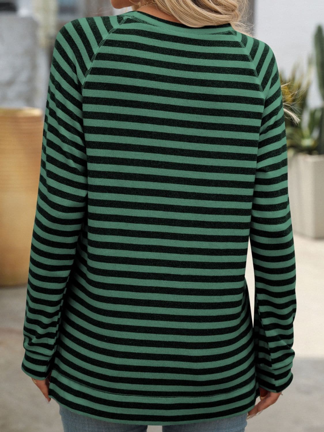 Striped Round Neck Long Sleeve T-Shirt.