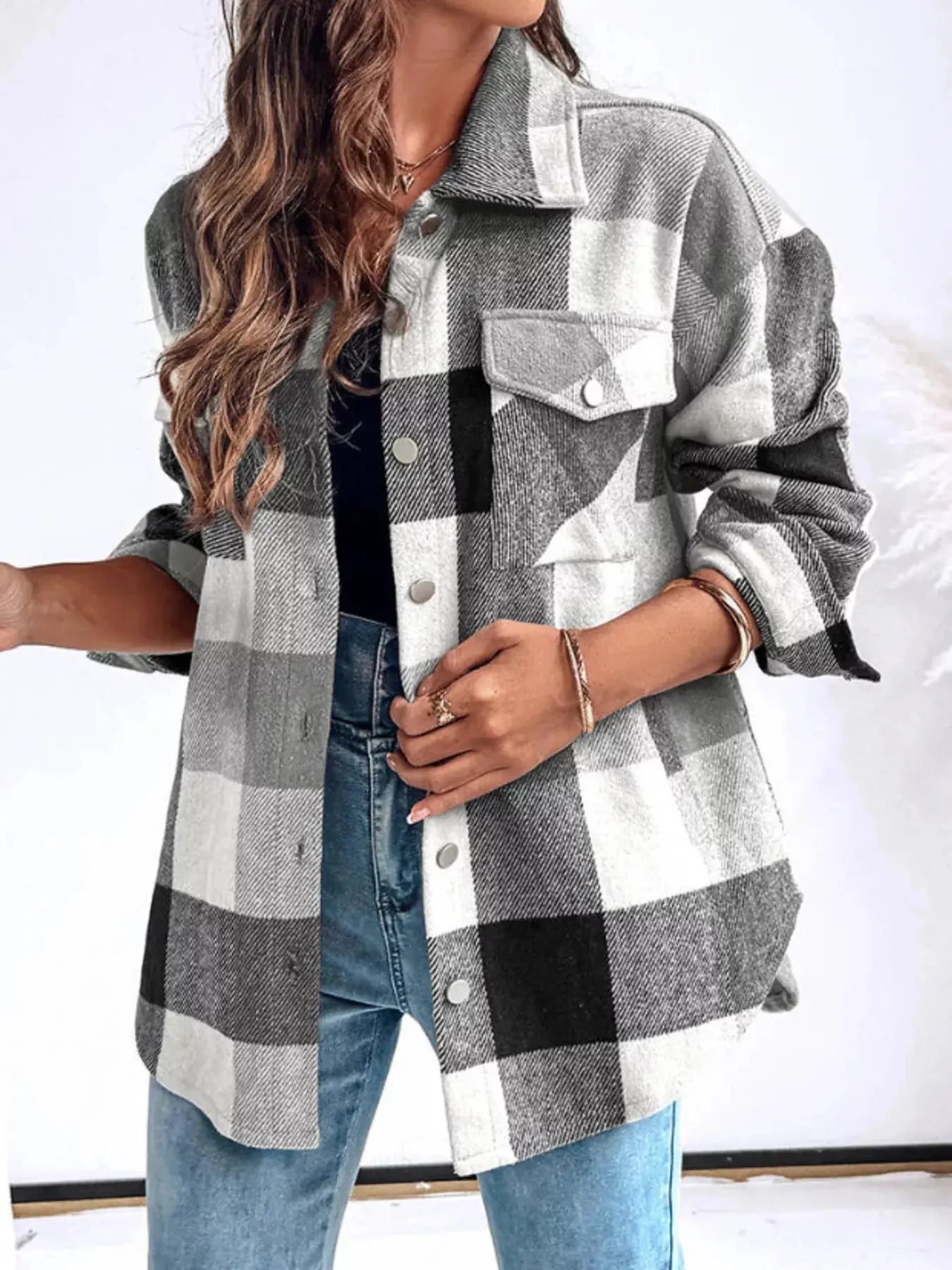 Plaid Button-Up Long Sleeve Shirt Simply Love