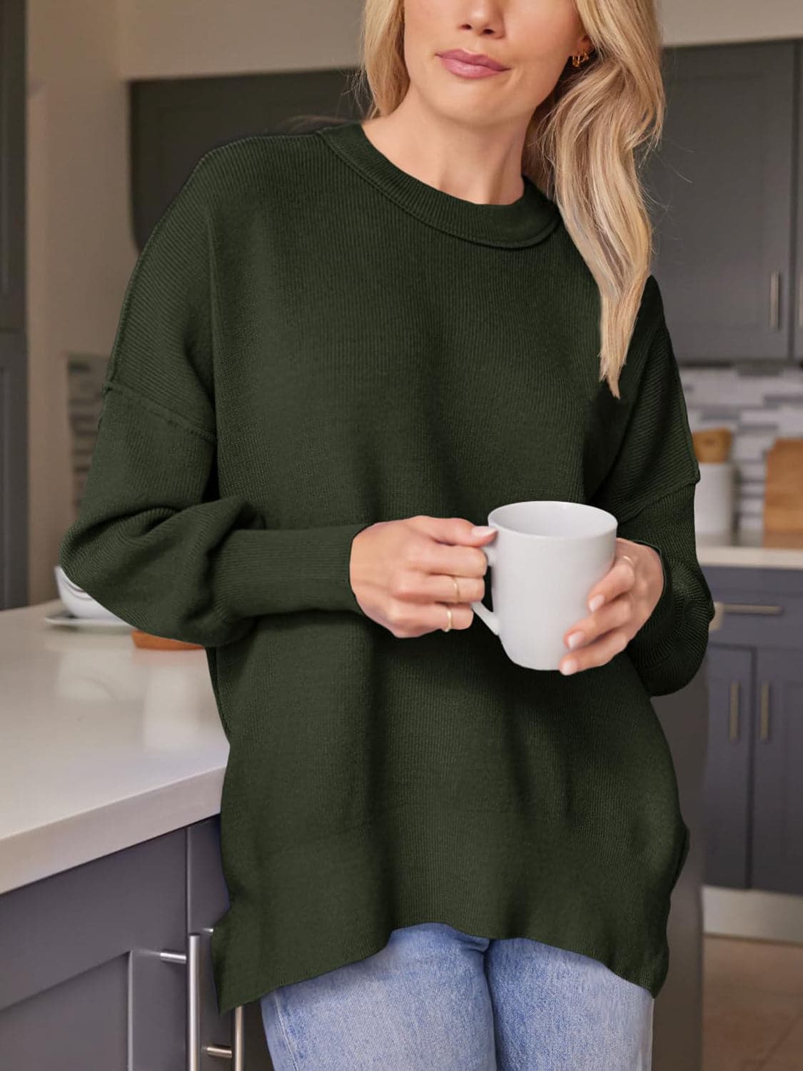 Stylish slit shoulder sweater