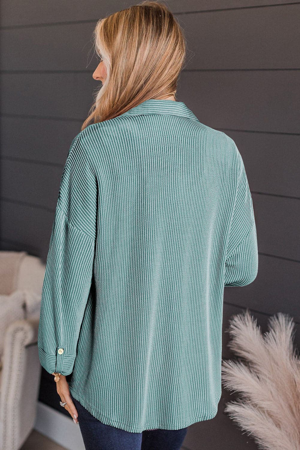 Striped Collared Neck Long Sleeve Shirt.