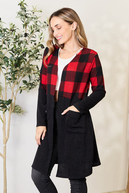 Heimish Full Size Plaid Open Front Cardigan.