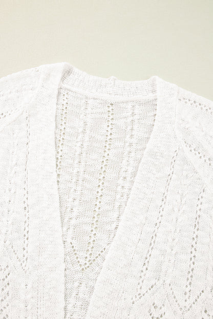 Chic white plus size eyelet knit open cardigan for effortless layering