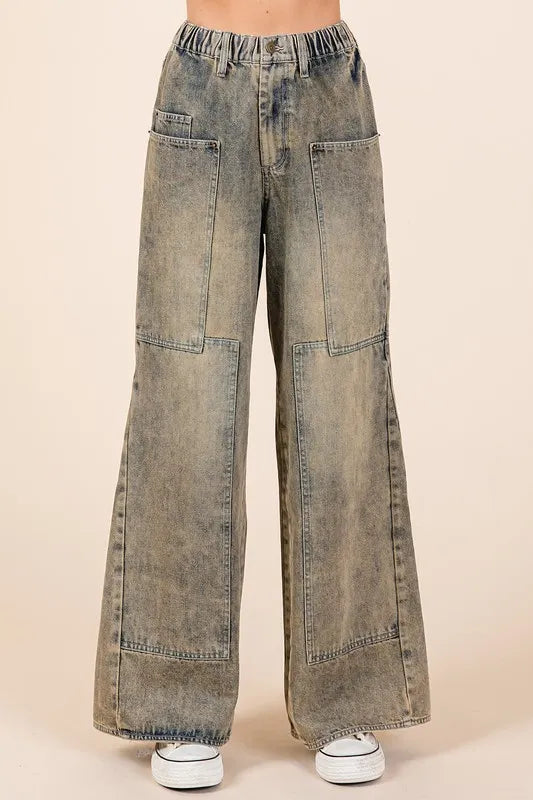 Mittoshop Washed Wide Leg Jeans With Pockets - Love Salve 