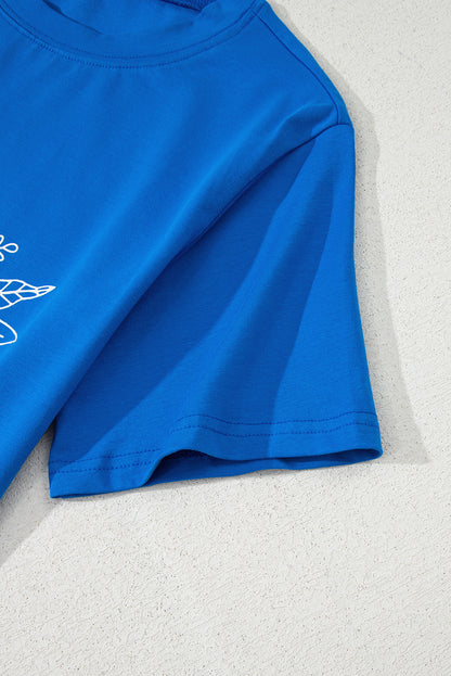 Blue Sunflower Boots Graphic Western Fashion T Shirt for Women