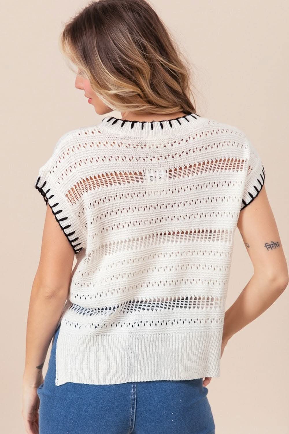 BiBi pointelle vest with side slits - Love Salve 