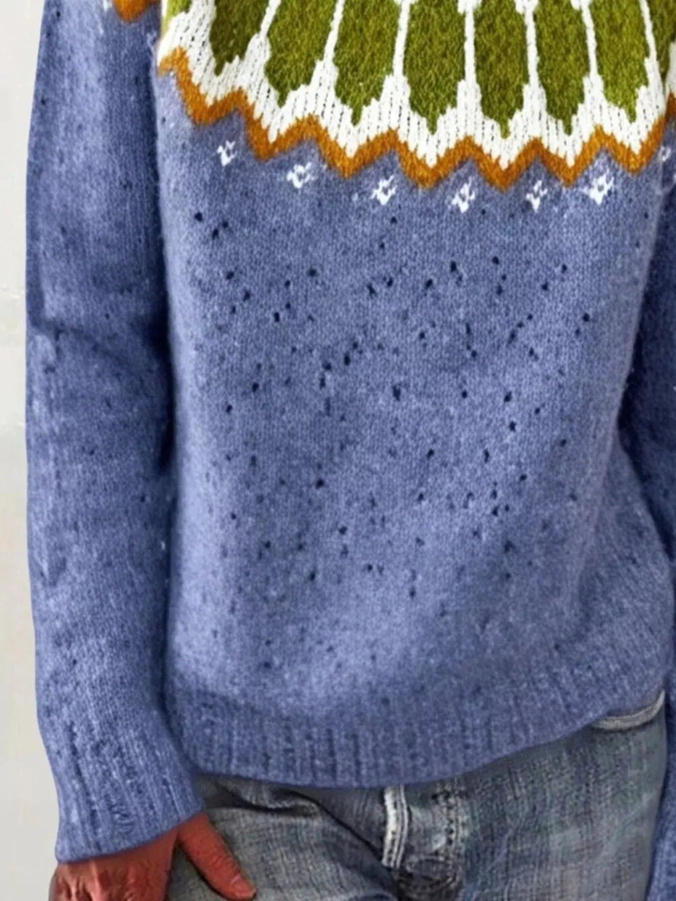 Full Size Vintage Patterned Round Neck Sweater Plus Size Simply Love