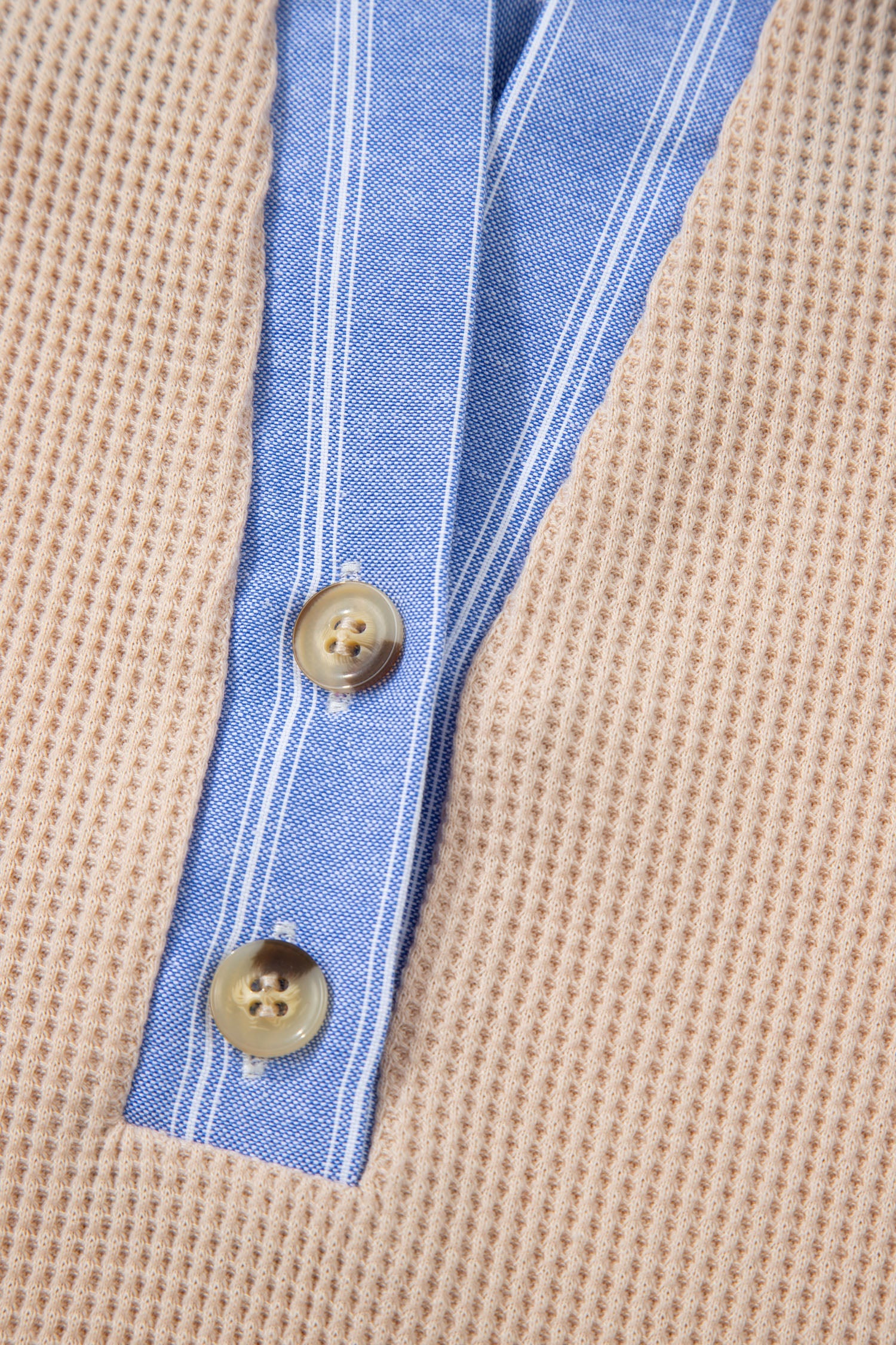 Plus Size Parchment Striped Waffle Knit Collared Top With Contrast Trim Dear-Lover Dropshipping