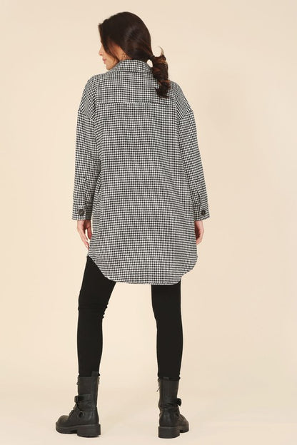 Houndstooth long shirt jacket