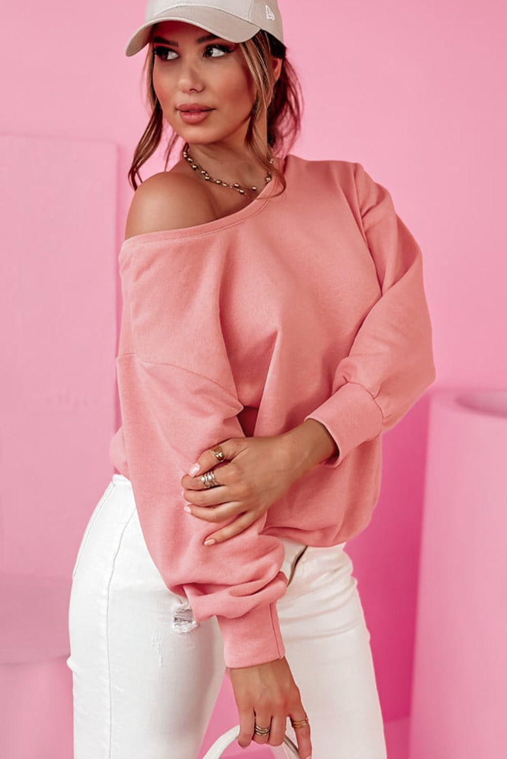 Pale chestnut bowknot back detail sweatshirt with round neck