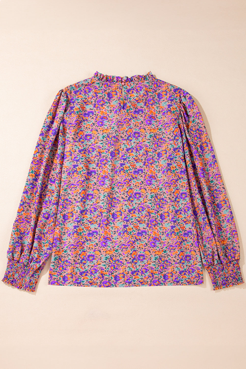 Charming purple floral frilled blouse with shirred cuffs