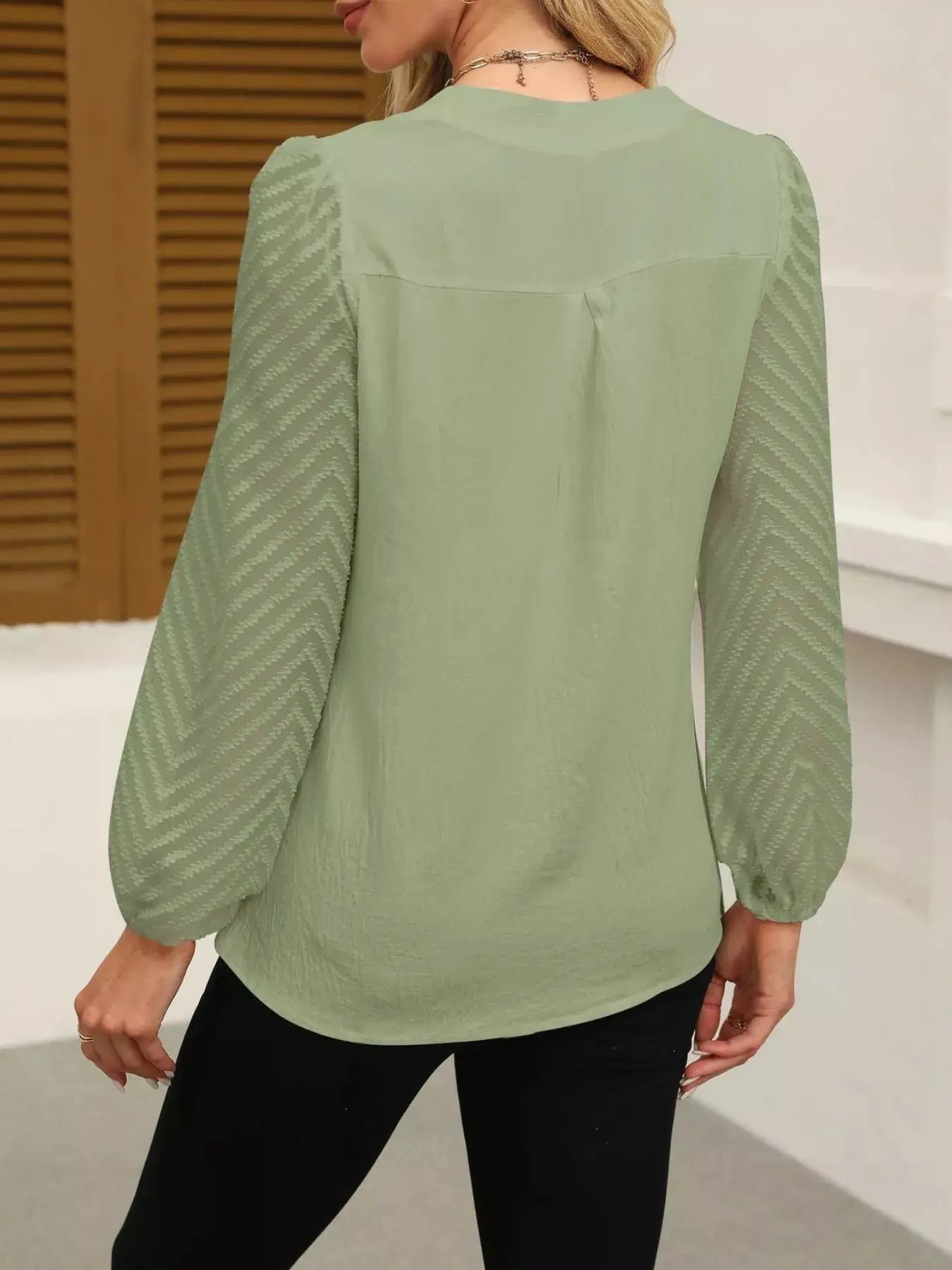 Notched Balloon Sleeve Blouse Simply Love