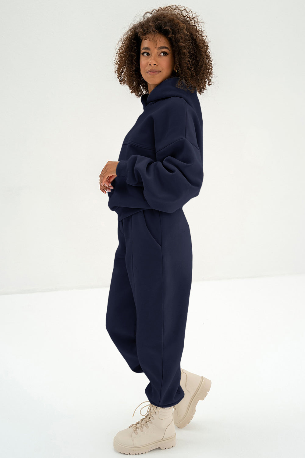 Navy Blue Solid Exposed Seams Hoodie and Joggers Activewear Set Dear-Lover Dropshipping