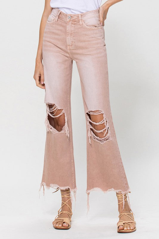 Rose Pink 90's Crop Flare Jeans