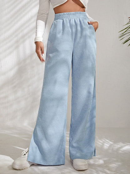 Slit Pocketed High Waist Wide Leg Pants.