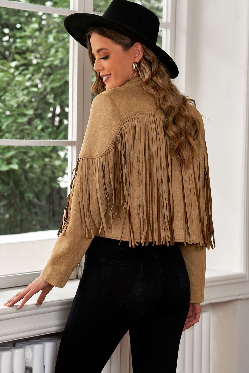 Fringe Trim Lapel Collar Cropped Blazer Coco’s Tee Boutique