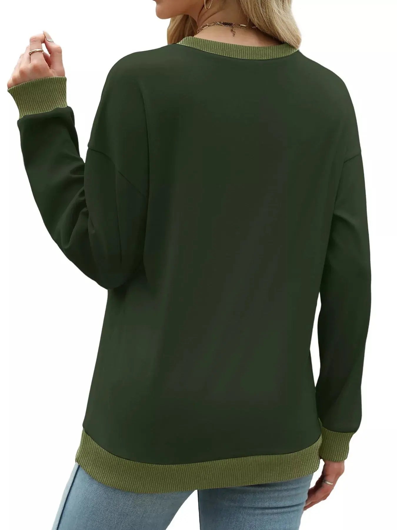 Contrast Trim Crew Neck Casual Sweatshirt Simply Love