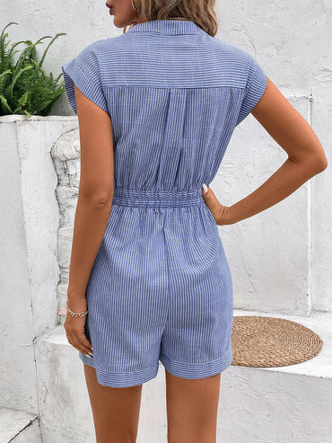 Striped Notched Tie Waist Romper.