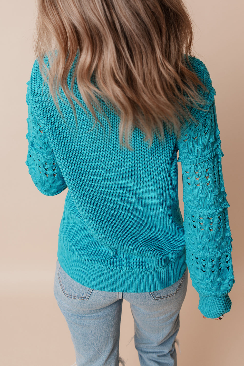 Turquoise Ruffled Knit Sweater