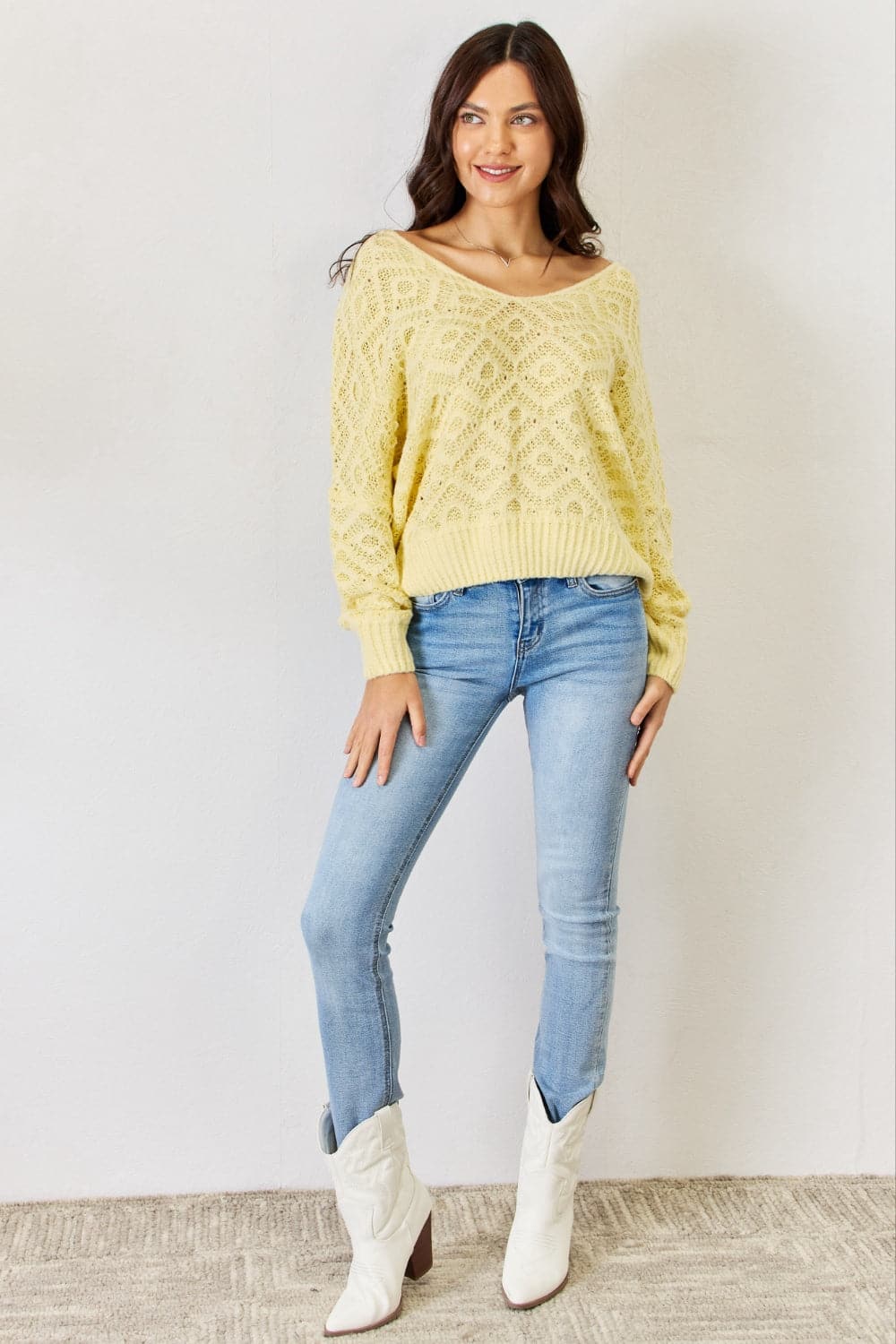 HYFVE V-Neck Patterned Long Sleeve Sweater.