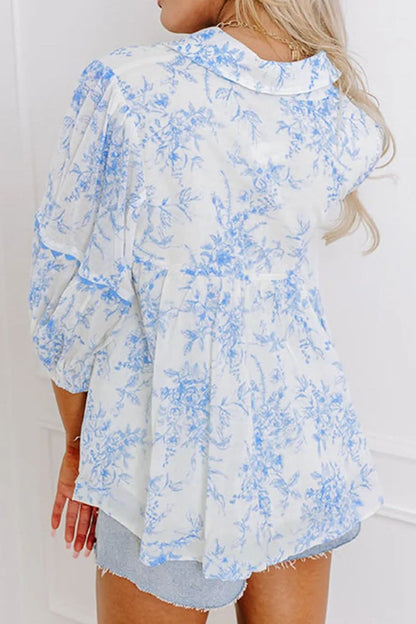 Chic printed tie neck blouse with three-quarter sleeves