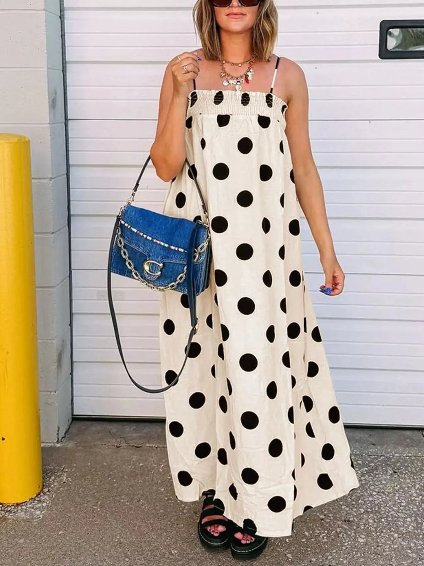 Polka Dot Spaghetti Strap Maxi Dress Simply Love