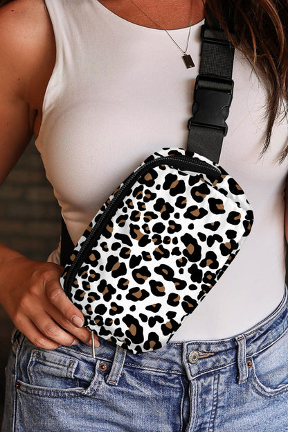 Chic white cheetah print crossbody bag with multiple interlayers