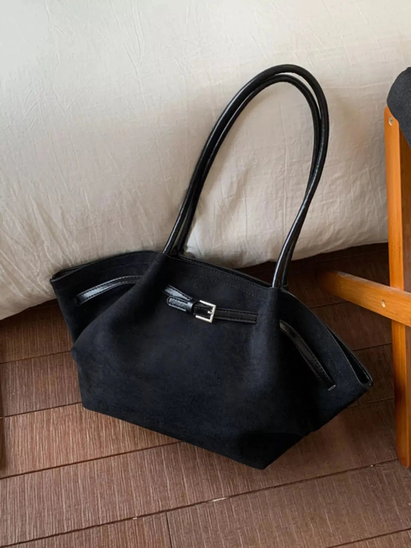 Solid Color Buckle Tote Bag Simply Love