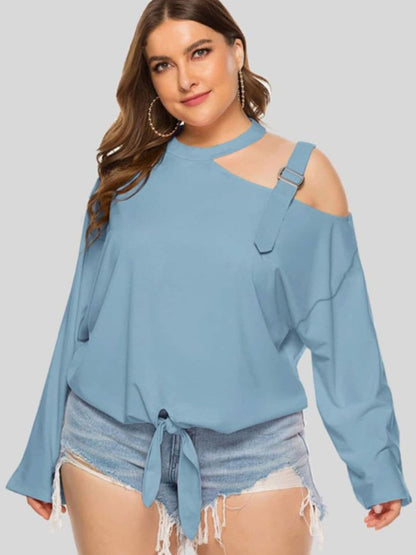 Plus Size Cold-Shoulder Tied Top.