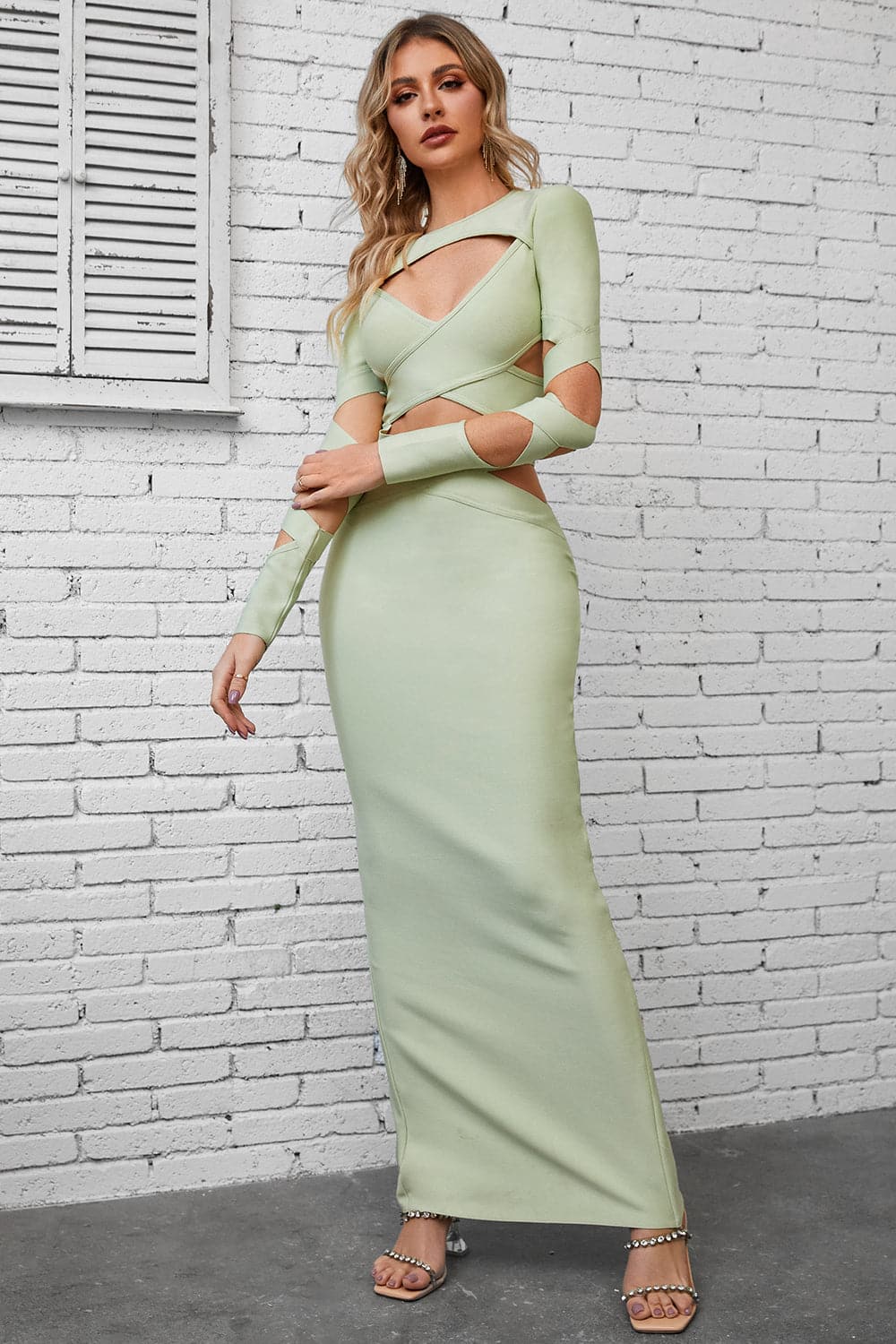 Cutout Round Neck Maxi Wrap Dress.