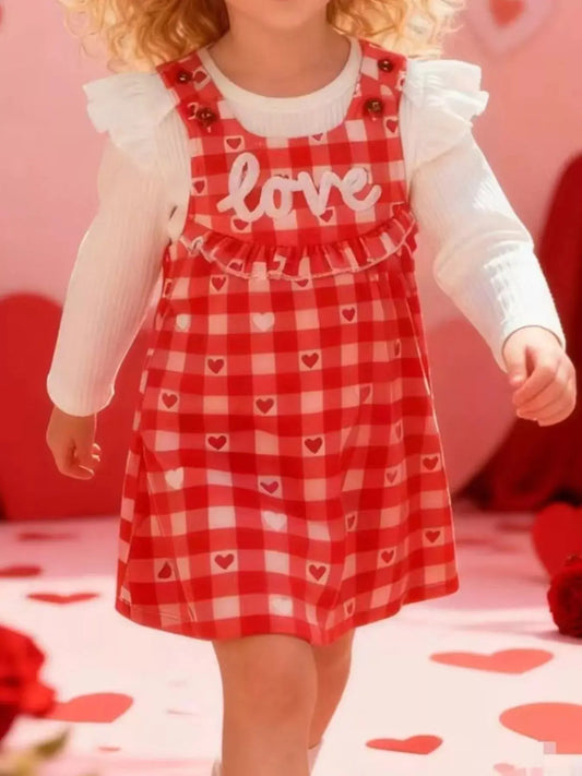 Children's Ruffled Bodysuit and Gingham Dress Set with Headband Simply Love