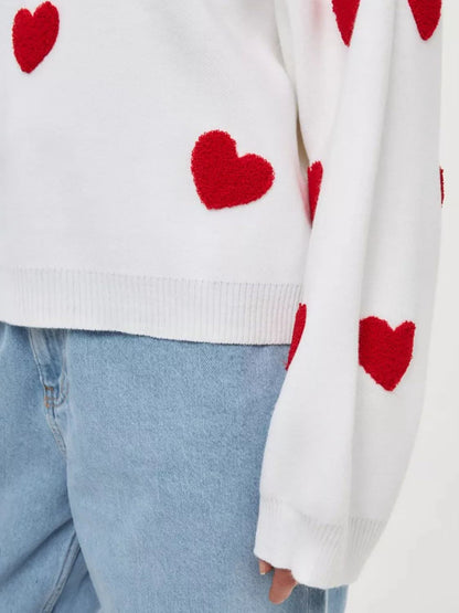 Cozy heart-shaped round neck sweater with dropped shoulders