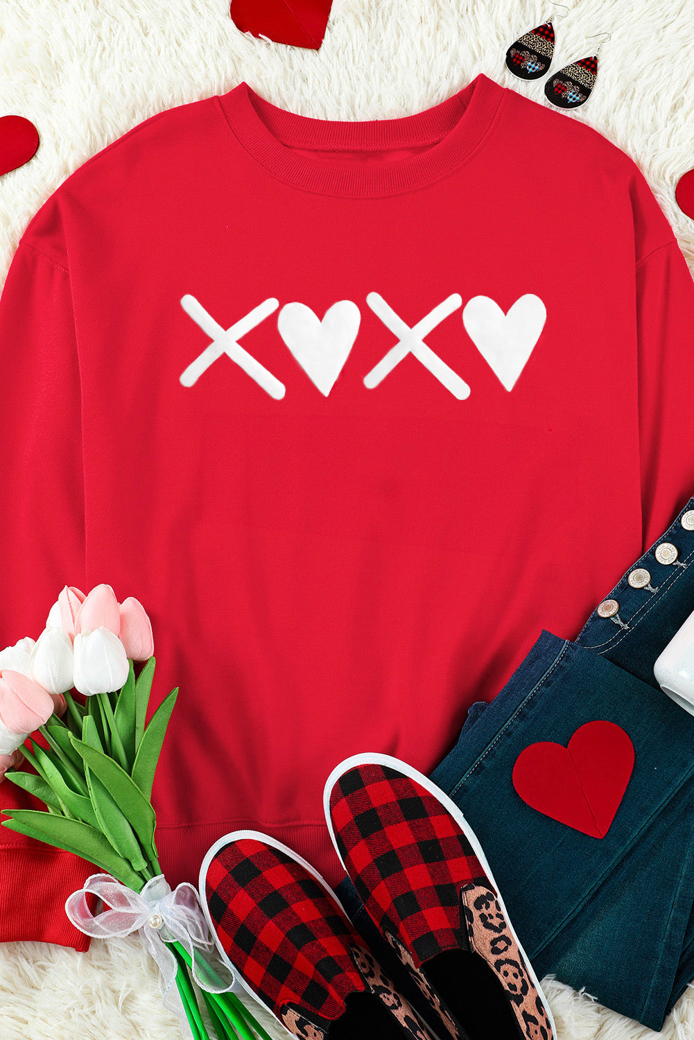 Red Puff XOXO Print Valentines Heart Sweatshirt