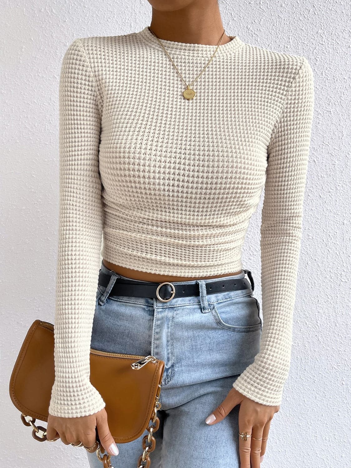 Casual chic round neck long sleeve tee