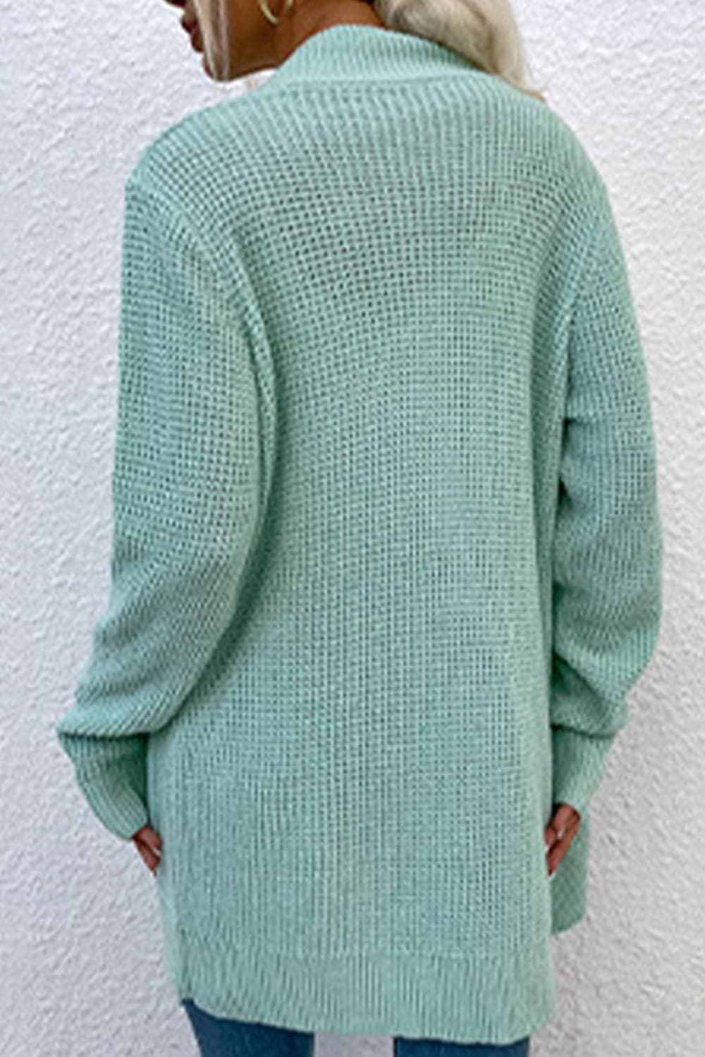 Open Front Rib-Knit Cardigan with Pockets.