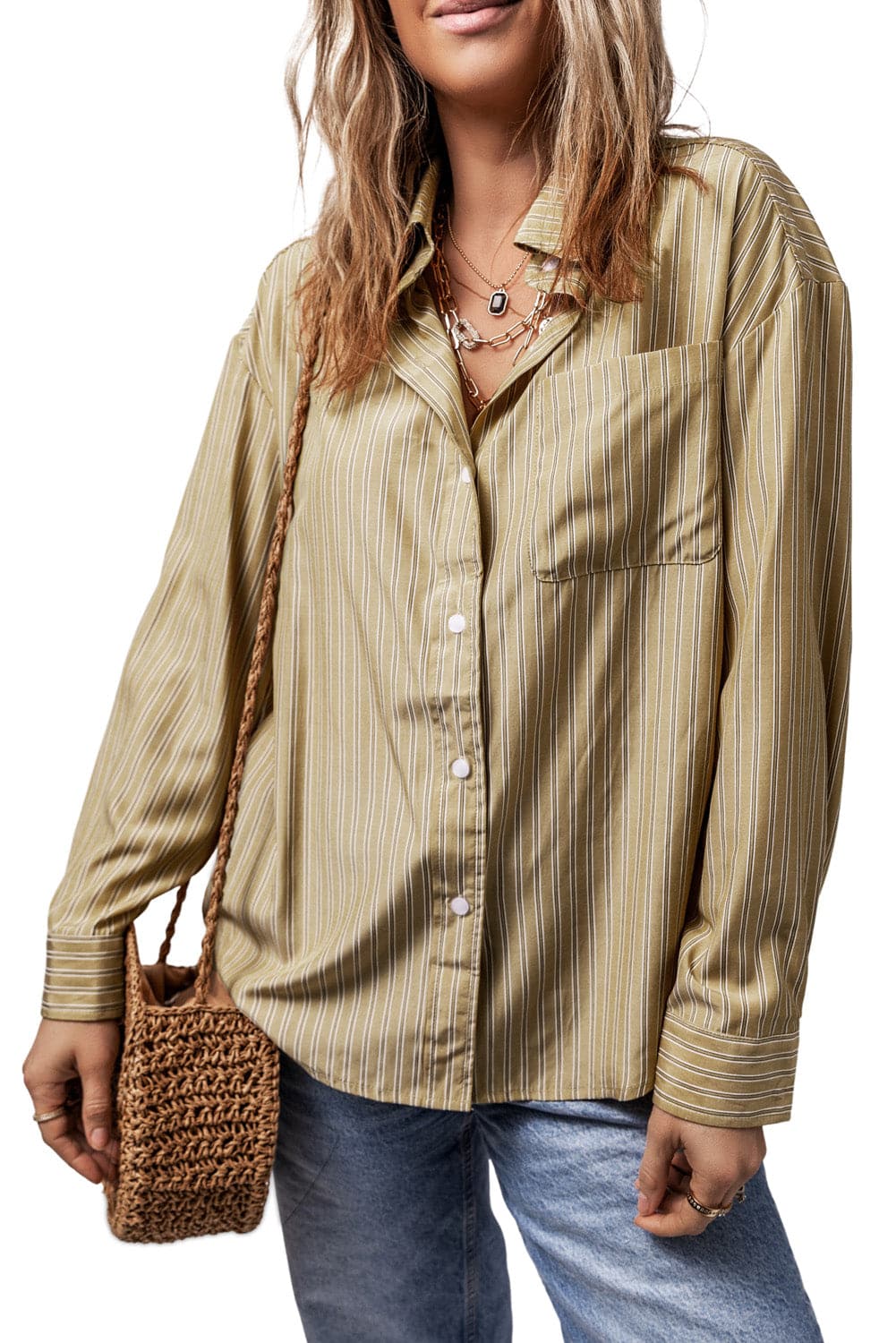 Striped Button Up Long Sleeve Shirt.