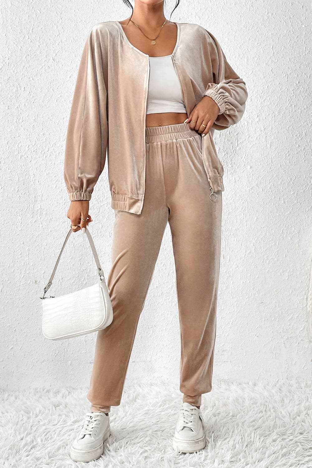 Cozy zip-up lounge set, 2 pieces - Love Salve 