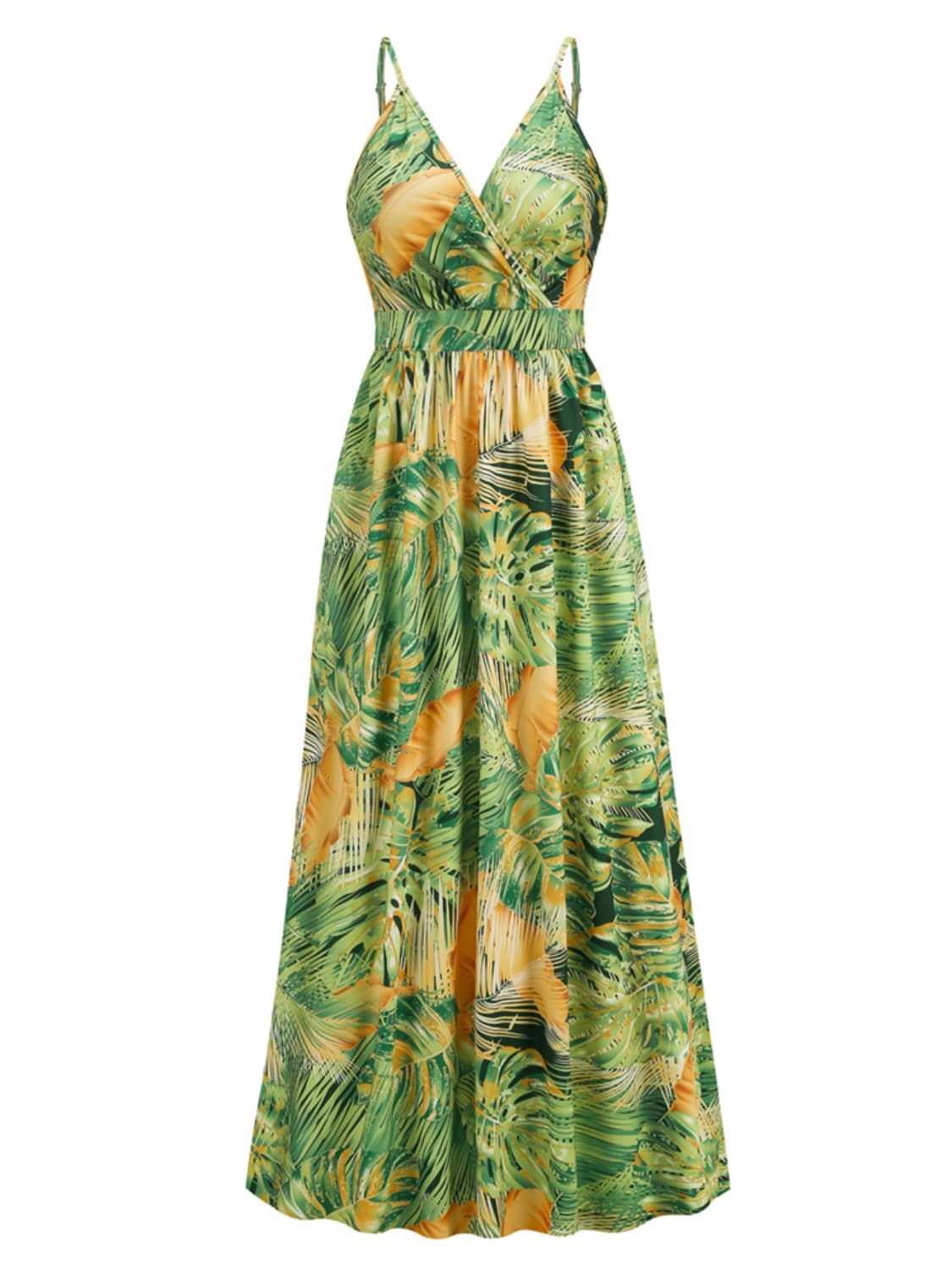 Printed Surplice Spaghetti Strap Dress.