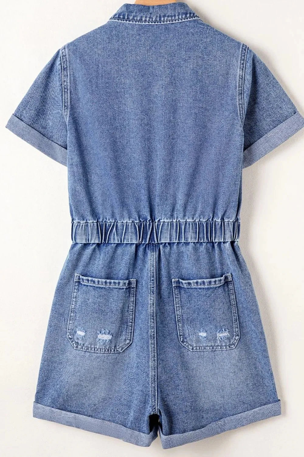 Chest Pocket Front Buttoned Folded Edge Denim Short Sleeve Romper Simply Love
