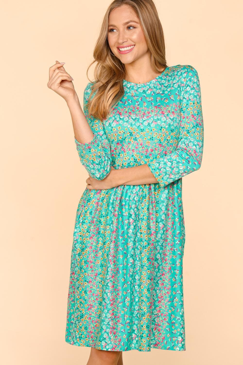 Haptics Round Neck Floral Dress with Pockets.