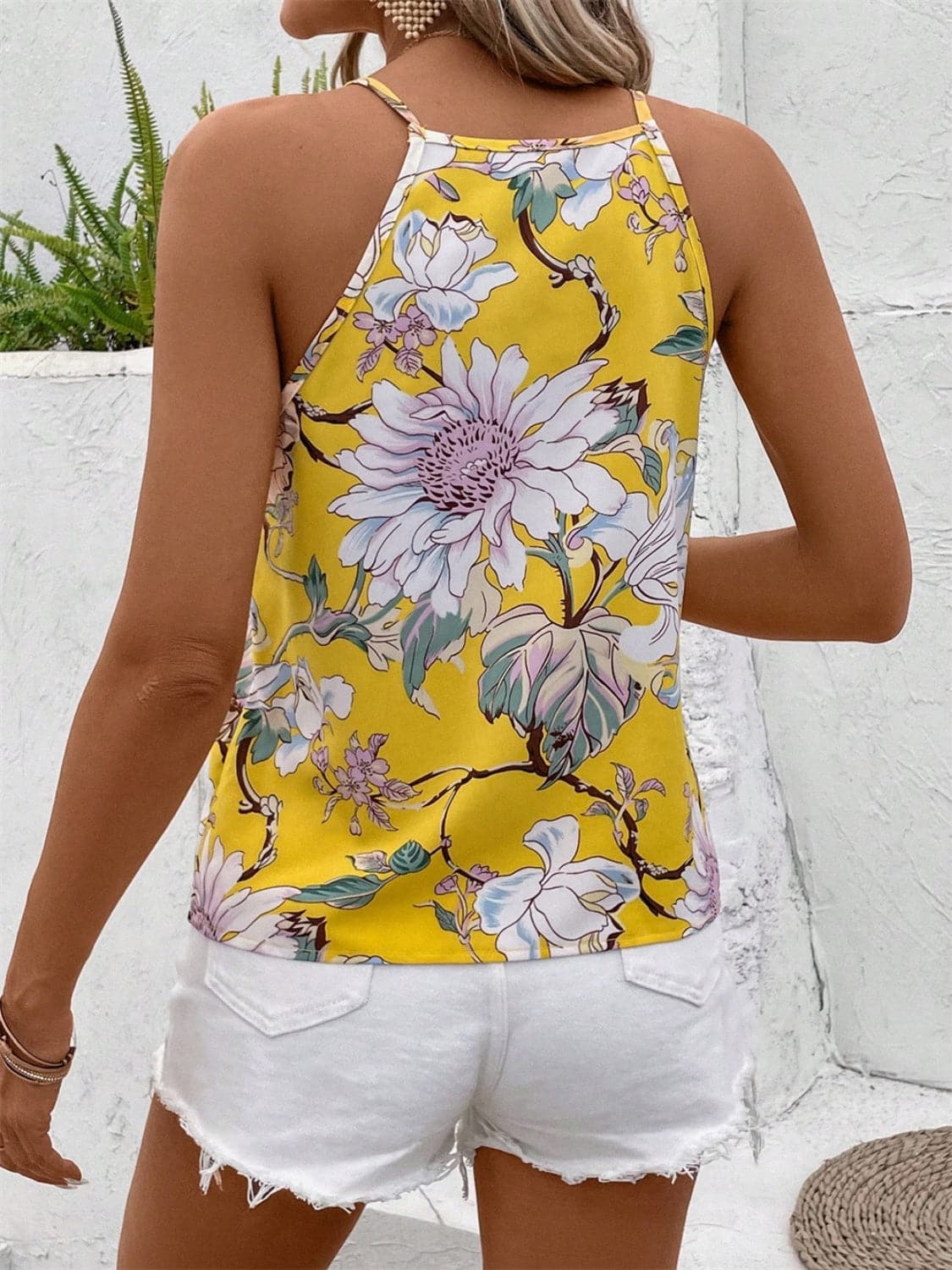 Floral Spaghetti Strap Top - 100% Polyester