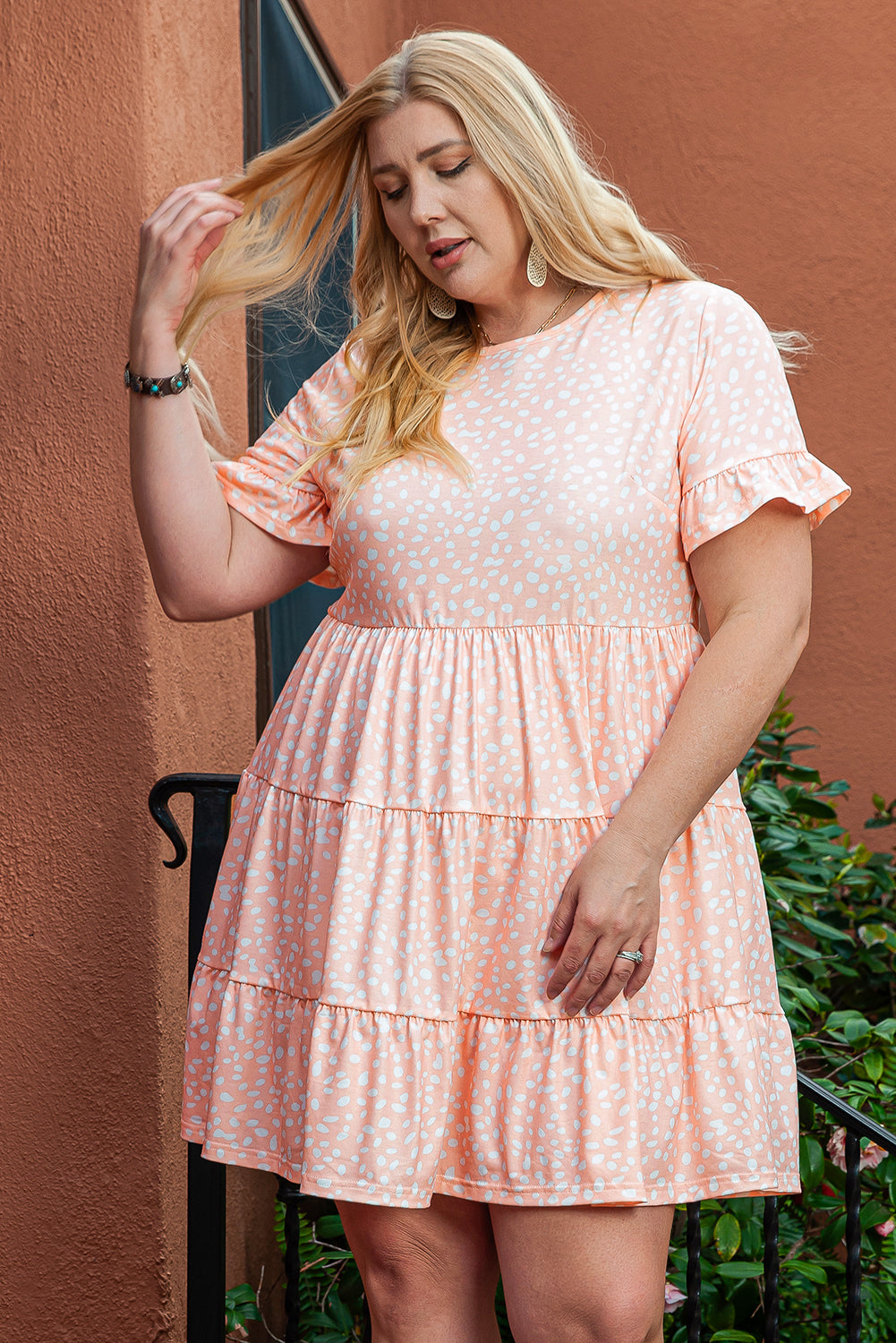 Pink ruffled plus size dress