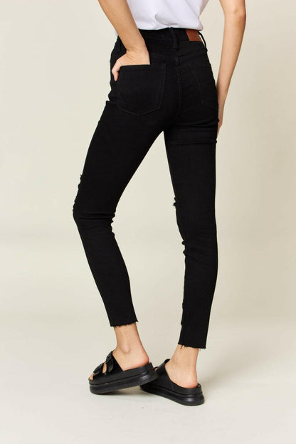 Judy Blue Full Size Distressed Tummy Control High Waist Skinny Jeans.